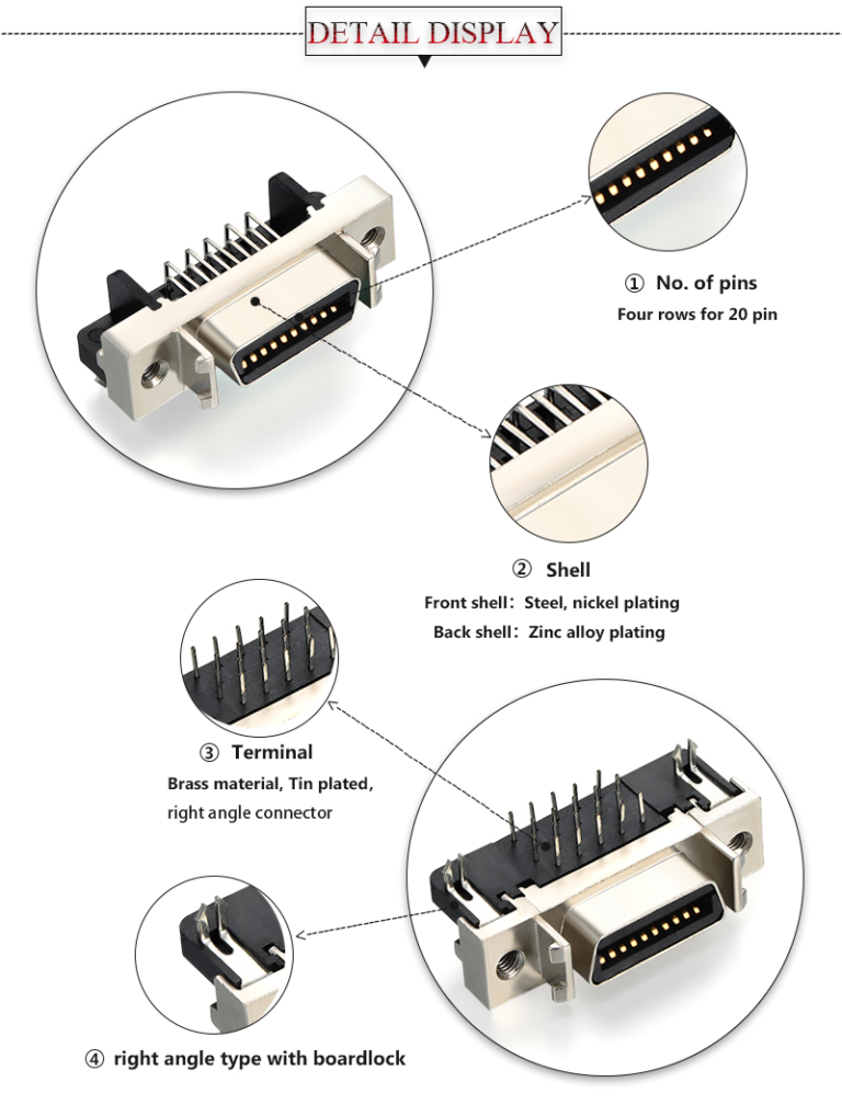 CN 20 pin scsi interface connector 1.27mm zinc alloy