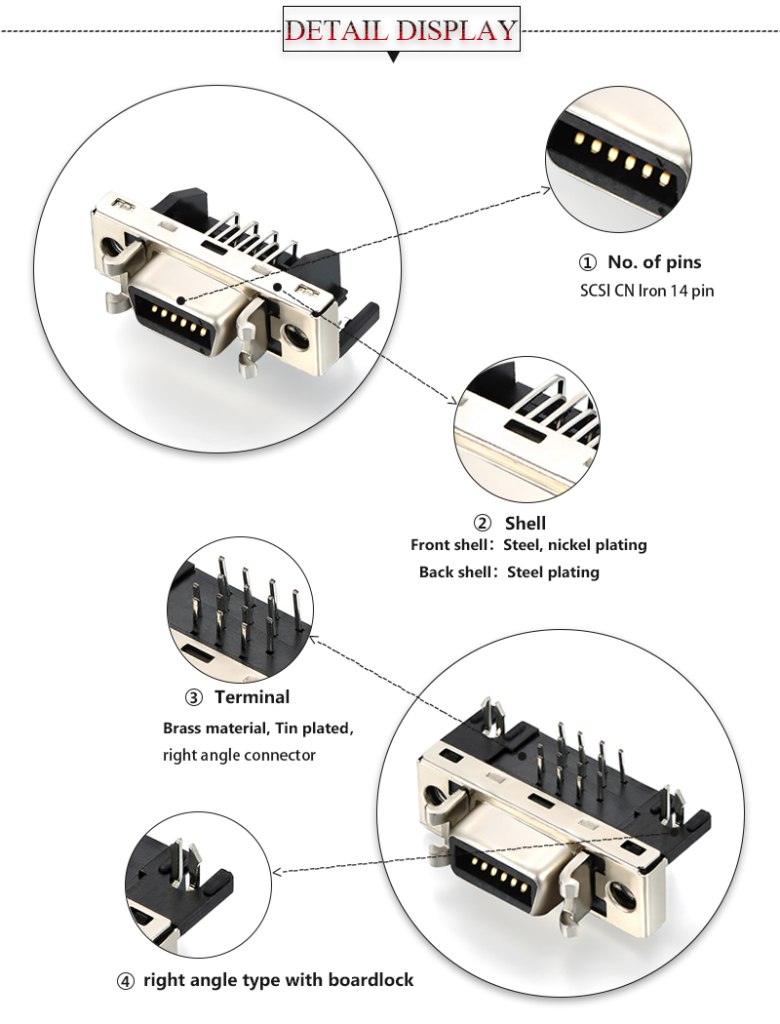 scsi 3 connector CN Iron 14 pin scsi 3 connector Right Angle