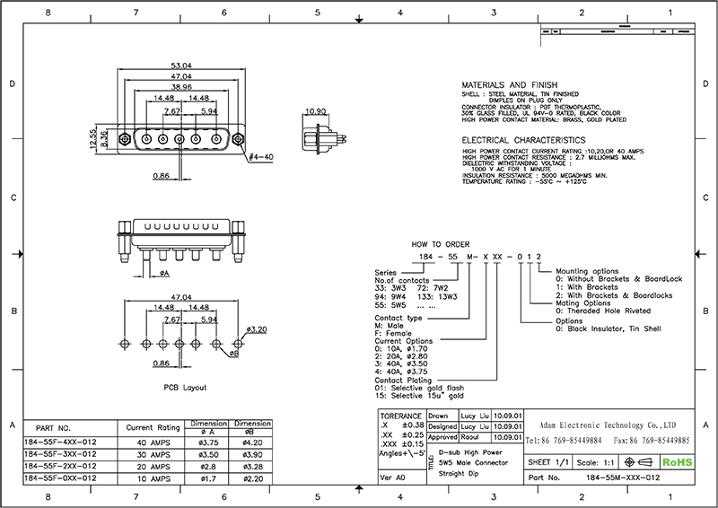 5W5|high power connectors solder pin straight 5w5 male and female