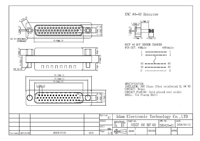 D-SUB 44pin M/F gender changer adapter