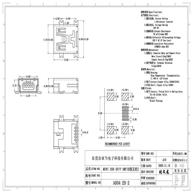 mini usb type b connector |female mini usb type b connector