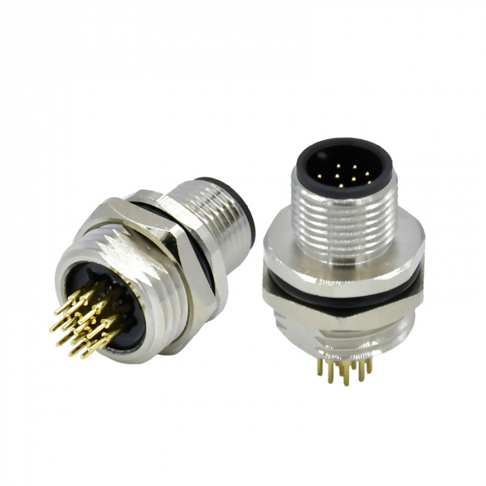 M12 in-line rear panel mounting rear lock IP67 waterproof plug connector
